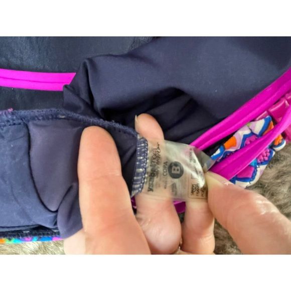 Ysabel Mora Women One Piece Pink Blue Geometric Design Swimsuit Swim Wear SZ 16 - Picture 3 of 7